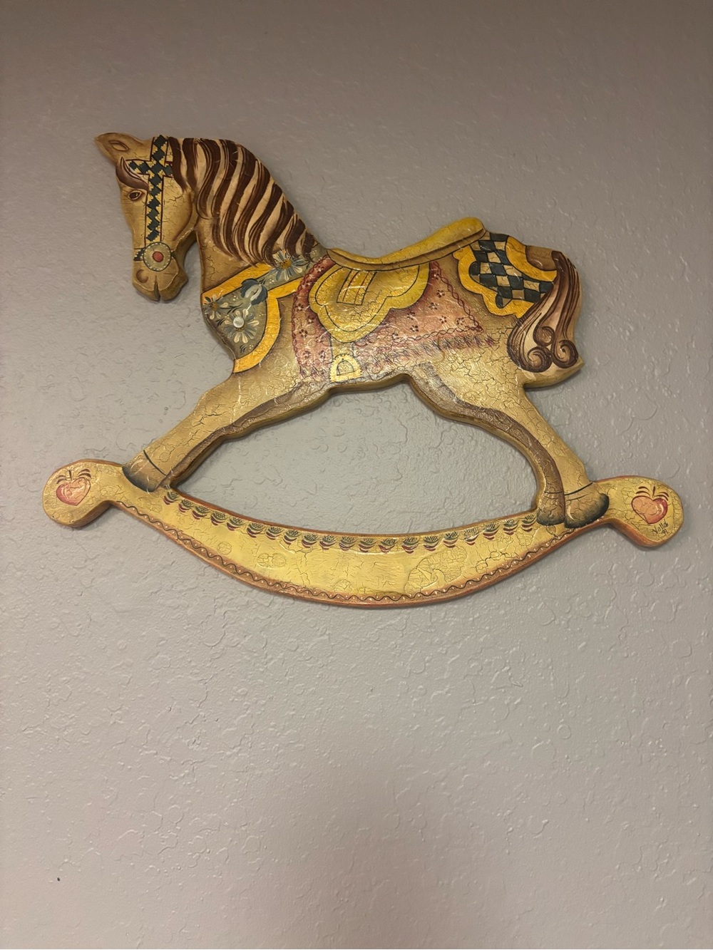 Vintage- Golden Decorative Rocking Horse Wall Accent - Home Wall Decor